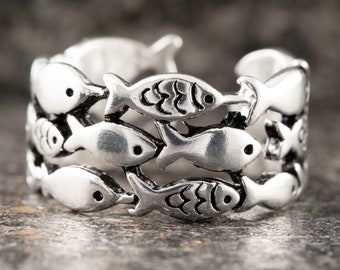 Silver Ring Silver 925 Ring Adjustable Open R0602 Fish
