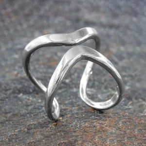 Modern 925 sterling silver ring with artistic crisscross design, adjustable handmade statement jewelry, bold X shape for women