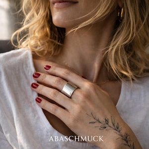 Breiter 925 Silberring verstellbar – offener Statementring Damen, glatt poliert, Daumenring, nickelfrei Silberring offen – Ring Silber breit