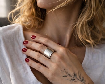 Wide Sterling Silver Adjustable Ring Handcrafted 925 Silver Band with Smooth Polished Finish, Elegant Minimalist Statement Jewelry for Women
