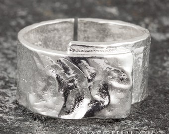 Zilveren Ring Zilver 925 Ring Verstelbaar Open R0725 breed, Zilveren ring, Lady's rig, Band ring, flexibel
