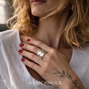 Wide Sterling Silver Ring 925 Adjustable – Massive Statement Ring for Women – Chunky Irregular Surface Ring – Unique Handmade Jewelry Gift