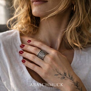 Breiter massiver 925 Silberring Unisex offen verstellbar Statement Ring mit Struktur Bandring für Daumenring großer Ring oxidiert
