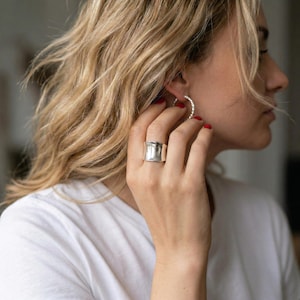 Unisex Sterling Silver Adjustable Ring Handcrafted 925 Silver Wide Smooth Band, Modern Statement, Thumb Ring or Everyday Minimalist Jewelry