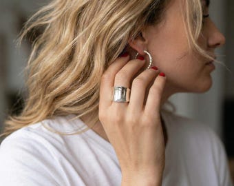 Unisex Sterling Silver Adjustable Ring Handcrafted 925 Silver Wide Smooth Band, Modern Statement, Thumb Ring or Everyday Minimalist Jewelry