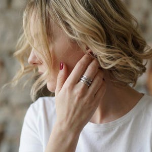 Breiter Silberring 925 Damen Verstellbar, Wickelring Sterling Silber Offen, Massiver Bandring Oxidiert, Boho Schmuck Geschenk für Frauen