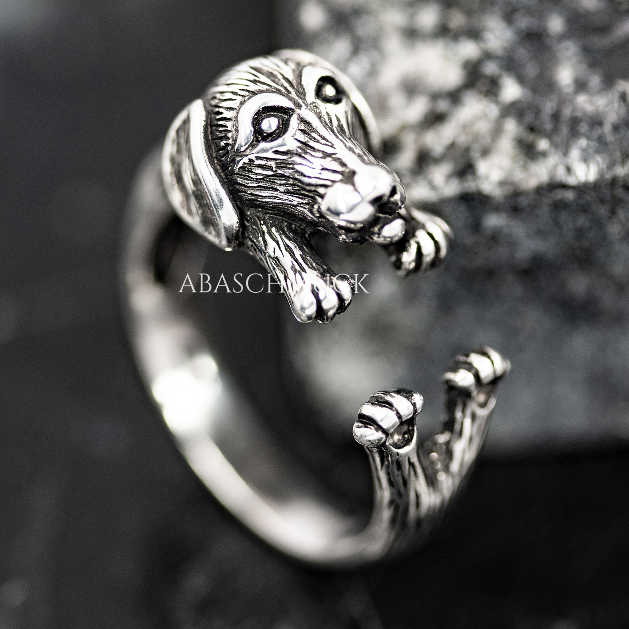 Bague Teckel (Dachshund) En Argent - Taille Réglable 50 à 62 - Neuf Avec étiquettes