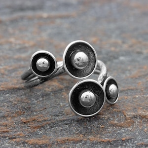 Bold Sterling Silver Adjustable Ring – Handcrafted 925 Silver Artistic Statement Ring for Women with Modern Sculptural Design