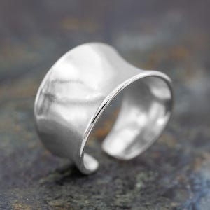 Unisex Sterling Silver Adjustable Ring Handcrafted 925 Silver Wide Smooth Band, Modern Statement, Thumb Ring or Everyday Minimalist Jewelry