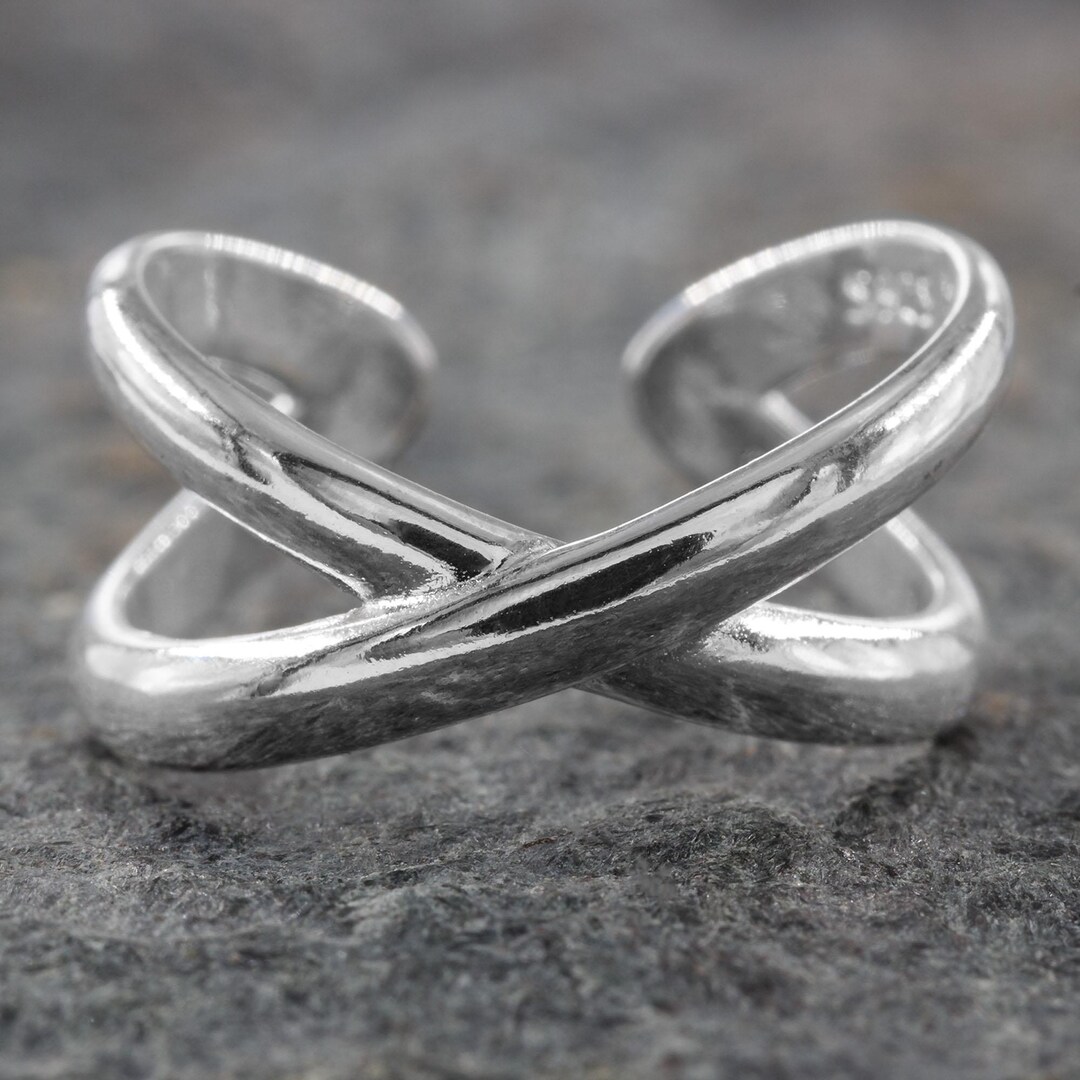 Adjustable X-shaped Silver Ring 925 Minimalist Crossover Band Modern ...