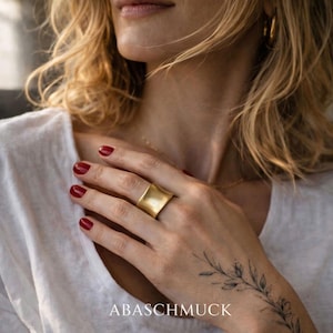 Bague ajustable plaquée or en argent 925, anneau large ouvert au design organique, bijou minimaliste moderne fait main élégant
