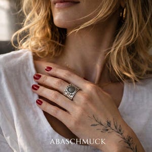 Breiter Silberring 925 Sonnenblume massiv verstellbar – Statement Ring Sterling Silber gehämmert – Geschenk für Frauen – Handmade Ring