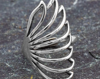 Silverring, 925 sterlingsilver, justerbar, öppen, vintage, R0884, bred, silverring, damring, bandring