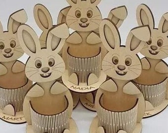 Découpe au laser de porte-œufs de lapin de pâques organisateur modèle svg Support de porte-stylo Glowforge modèle de découpe laser vectorielle dxf Modèle de découpe laser Plan CNC découpé au laser