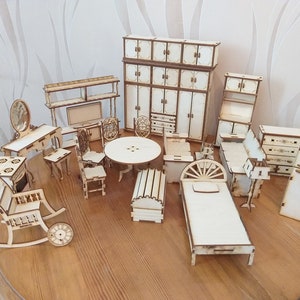 Laser cut doll house furniture 24 svg file Glowforge doll house kit svg file cricut Furniture miniatures cutting plan Doll house accessories