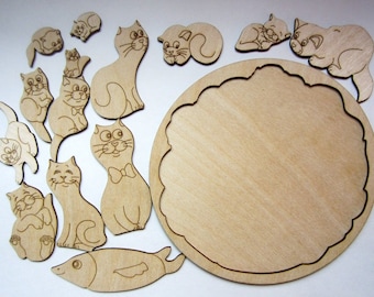 Puzzel met katten. Lasergesneden bestanden SVG DXF CDR vectorplannen, bestanden direct downloaden, cnc-patroon, cnc-cut, lasercut