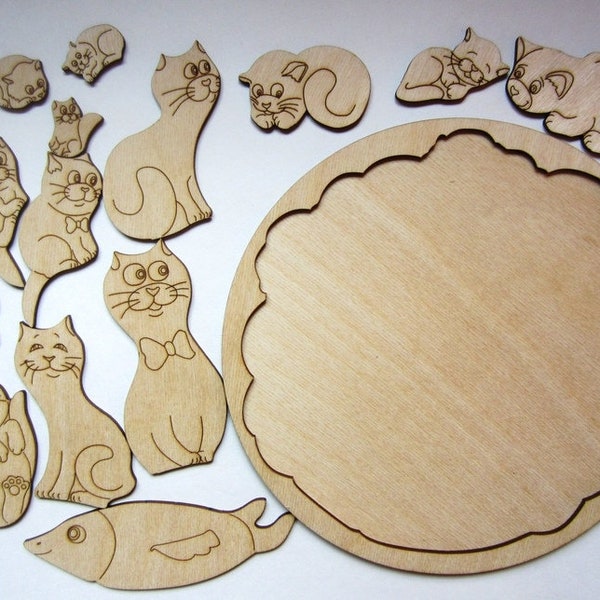 Puzzle with cats.Laser cut Files SVG DXF CDR vector plans, files Instant download, cnc pattern, cnc cut, laser cut