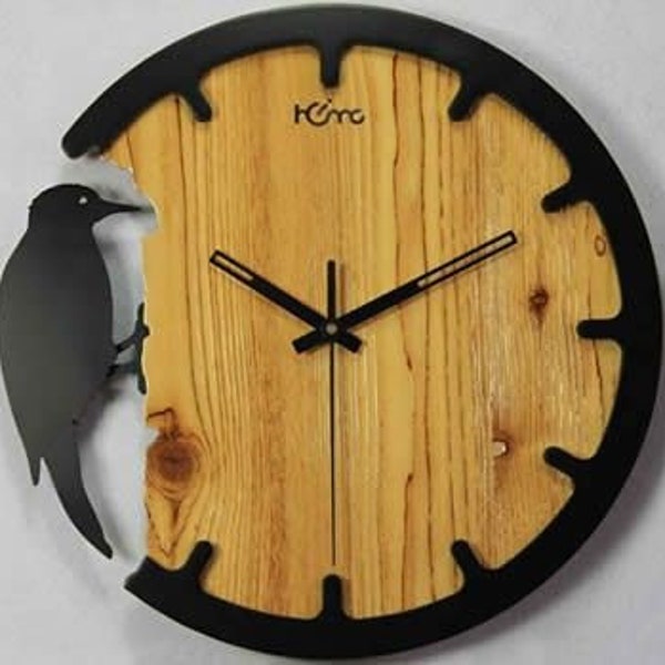 Woodpecker clock.Wall clock , laser cut file. Laser cut project plan. Wall clock laser cut file. Wall clock SVG, Cdr, and Dxf file.