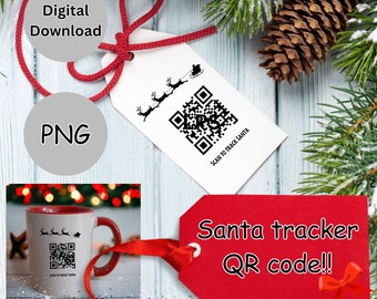 PNG Digital Download Santa Tracker Qr Code for Christmas eve Sublimation blanks, sublimation Pyjamas, Christmas ornaments bags, pillow cases