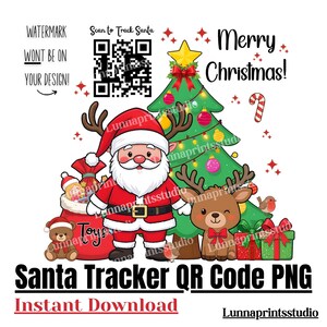 Rastreador de código QR do Papai Noel PNG | Código QR do Pai Natal para adicionar a canecas de sublimação, almofadas, sacolas e sacos de Papai Noel | Atividade de véspera de Natal