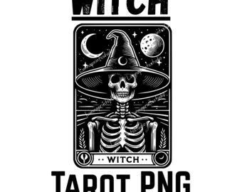 Heksenskelet tarotkaart PNG, celestial clipart (digitale download)