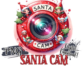 Christmas clipart Santa Cam PNG design, instant download file, Printable-XMAS Sublimation Ornament design -elf surveillance-nice list bauble