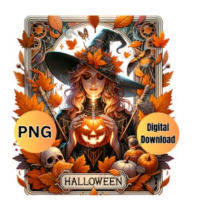 Witch Tarot Card PNG Halloween Clipart, Sublimation print, Witchcraft images, witchy Tarot t-shirt design, spells, Autumn pumpkin png