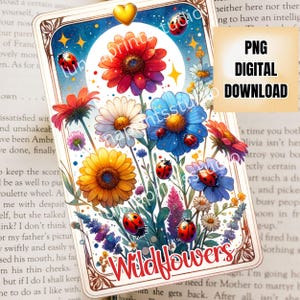 Flores silvestres en acuarela, estilo carta del Tarot, PNG, impresión por sublimación, boda, manualidades de papel, diario basura, scrapbooking, taza, camiseta