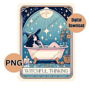 WITCHFUL Thinking Tarot Card PNG design for sublimation, witchy dtf transfer image Witch tarot card, digital download, Witches clipart