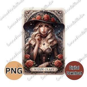WITCH CRAFT Tarot Card Inspired PNG design, witchy tarot card, Sublimation print, transfer image, digital download, Witches clipart