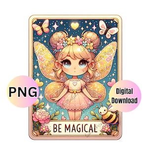 La fée soit la conception magique de carte de tarot PNG, clipart fantaisiste de carte de tarot, impression par sublimation, image florale de transfert, art mural imprimable de chambre à coucher