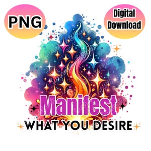 Manifestação mágica afirmação positiva PNG Clipart, Impressão por sublimação, Design de camiseta com transferência DTF, Impressões de canecas, Adesivo de planejador digital
