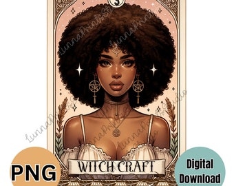 WITCH CRAFT Karta tarota inspirowana projektem PNG, karta tarota czarownicy, nadruk sublimacyjny, obraz transferowy, pobieranie cyfrowe, clipart czarownic