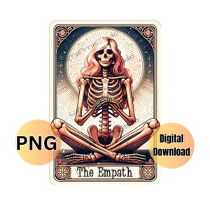 Die EMPATH Tarot Karte Skelett PNG Clipart, Sublimationsdesigns, Dtf Skelett Transferbild, Schädel Tarot T-Shirt Design, Skelett Clipart