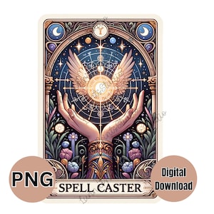 Spell Caster Tarot Card Geïnspireerd PNG Clipart, Hemelse clipart Sublimatie prints-overdracht-afbeeldingen, digitale download Witchy ontwerpen