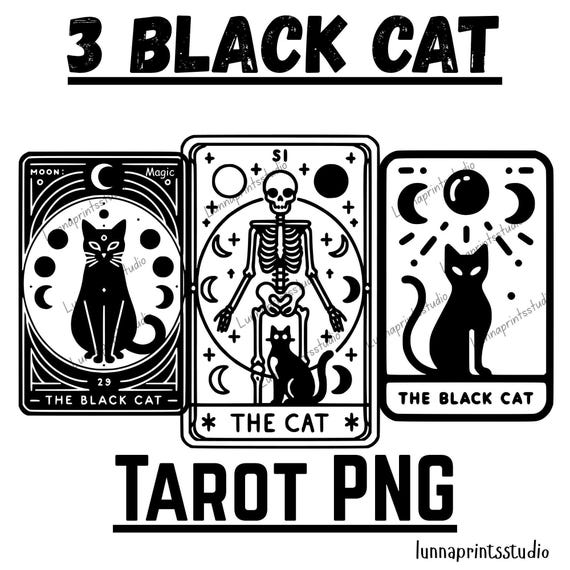 TAROT Card Clipart-Black Cat PNG-Witches Familiar-Witch's images-Sublimation-DTF-Printable art. Simplistic wall art designs-Celestial pngs