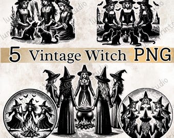 Vintage Witch Clipart Set, Pagan Wicca Designs (Digital Download)