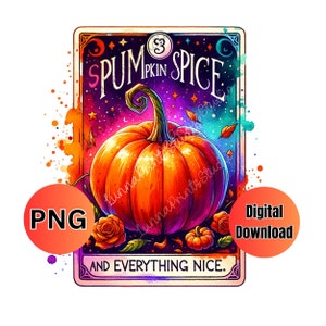 Pumpkin Spice Halloween-tarotkaart PNG, sublimatieprint, DTF-overdrachtafbeeldingen, Skull Tarot-clipart voor T-shirtontwerp, mokafdrukontwerpen