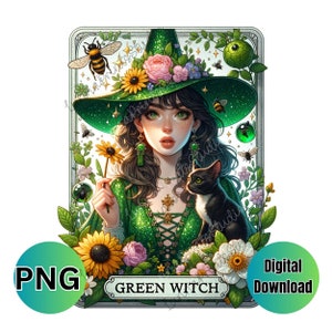 GRÜNE HEXE Tarotkarte inspiriertes PNG-Design, Hexen-Tarotkarte, Sublimationsdruck, Transferbild, digitaler Download, Hexen-Clipart