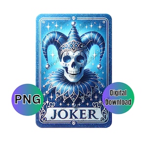 Joker Skeleton Tarot Card Diseño PNG inspirado, carta de tarot brujo, imagen de transferencia de impresión por sublimación, descarga digital, imágenes prediseñadas de esqueleto POD
