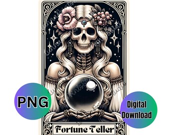 Wróżka Szkielet Karta Tarota Inspirowana PNG Clipart, Nadruk sublimacyjny, Obraz transferowy, Projekt koszulki Czaszka Tarota, Szkielet png