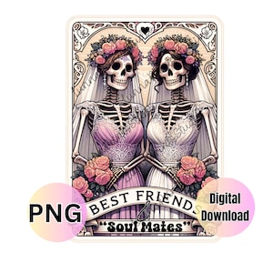 Beste Freunde Braut lustige Tarot Karte PNG, Sublimationsdruck, DTF Transferbilder, Skelett Bildkarten, Einladungen, Hochzeitstag Clipart