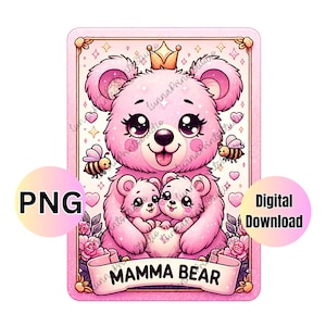 Conceptions PNG de carte de tarot ours mignon, conceptions de sublimation fille-garçon pour l'anniversaire de maman-maman, tasses-taie d'oreiller-housse de coussin - gobelet ours animaux