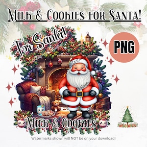 Santa PNG for Christmas eve Mugs, Milk & Cookies DIGITAL design for Santa&#39;s visit Xmas eve, fun Christmas eve box activity, December 1st box