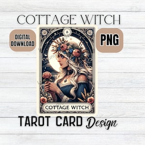 COTTAGE WITCH Tarot Card Inspired PNG design, witchy tarot card, Sublimation print, transfer image, digital download, Witches clipart