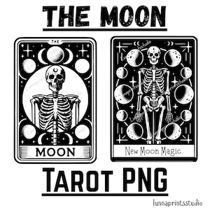 THE MOON Tarot Card style clipart-PNG Celestial designs-Skeleton tarot card moon phases, simple black & white witchcraft-manifestation pngs