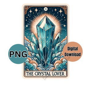 The Crystal Lover Tarot Card geïnspireerd png-ontwerp, kristal clipart, sublimatie paddenstoelenprint, overdracht afbeelding voor dtf, afdrukbaar bos png