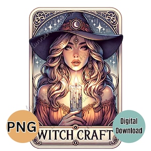 WITCH CRAFT Tarot Card Inspired PNG design, witchy tarot card, Sublimation print, transfer image, digital download, Witches clipart