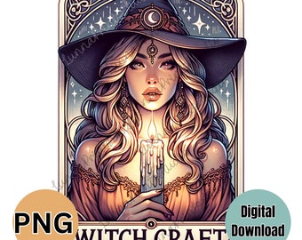 WITCH CRAFT Karta tarota inspirowana projektem PNG, karta tarota czarownicy, nadruk sublimacyjny, obraz transferowy, pobieranie cyfrowe, clipart czarownic