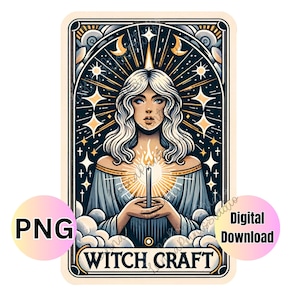 WITCH CRAFT Tarot Card Inspired PNG design, witchy tarot card, Sublimation print, transfer image, digital download, Witches clipart